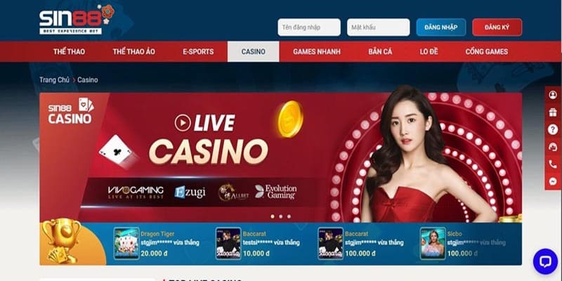Link truy cập Sin88 casino giao diện chính thức